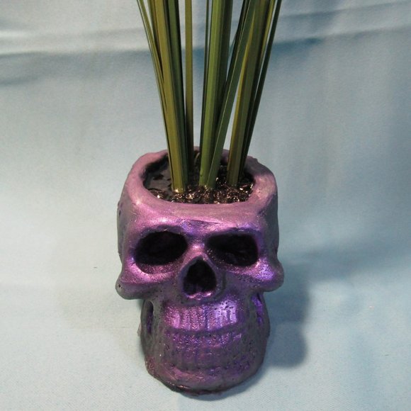 Aquarium Decoration - Purple Zombie Skull with Tall Green Plant. - Picture 7 of 9